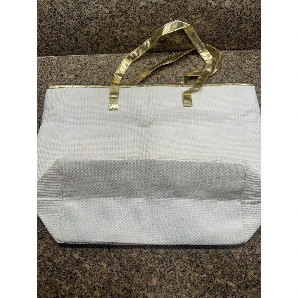 Mermaid For Life Tote Bag Womens White Pink Gold Beach Shopper Carryall‎ Woven